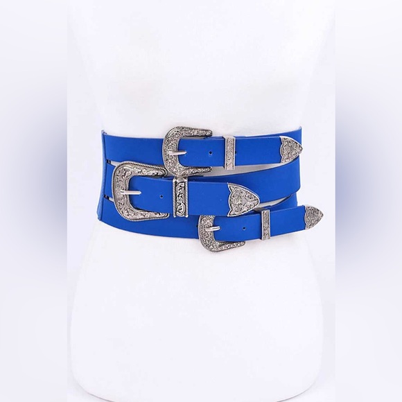 Vegan Leather Triple Buckle Western Corset Statement Belt - Picture 1 of 8
